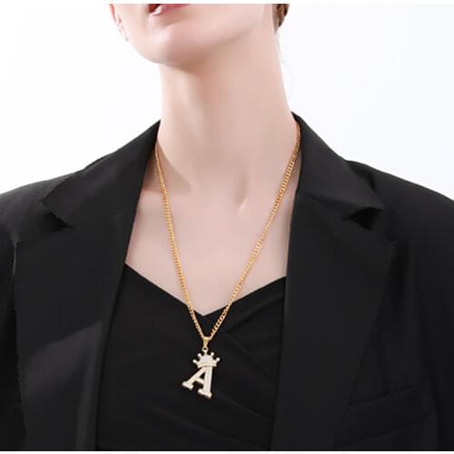 Crystal Zircon Alphabet Pendant Necklaces For Women Men Crown Initial Letter Necklace Hip Hop Gold Chain Jewelry Collier Bijoux