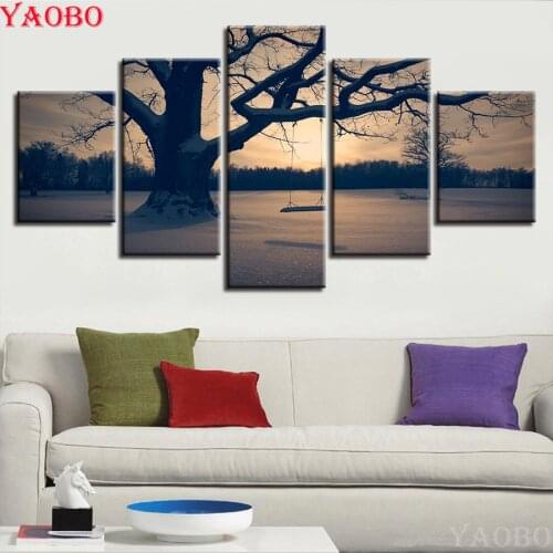 5D Diamond Painting Tree Dusk Nature Landscape Full DIY Cross Stitch square Diamond Embroidery rhinestones Diamond Mosaic 5 PCS