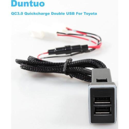 QC3.0 Quickcharge Car Charger Double USB Phone PDA DVR Adapter Plug & Play Cable For Toyota