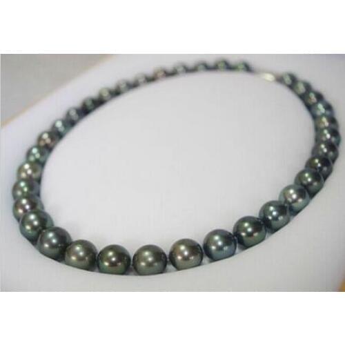 Free shipping Noble jewelry AAA 11-12mm round 100% natural tahitian peacock green pearl necklace 17inch