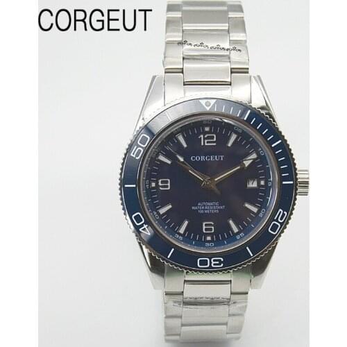 CORGEUT New Men Citizen Movement 100M Diving Mechanical Watch Stainless Steel Sapphire Glass Luminous Men Watch Reloj de hombre