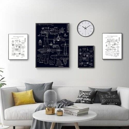 Black and White Design Drawings Airplane Motorcycle Pictures Home Decor Canvas Painting Living Room Bedroom Art Wall Poster