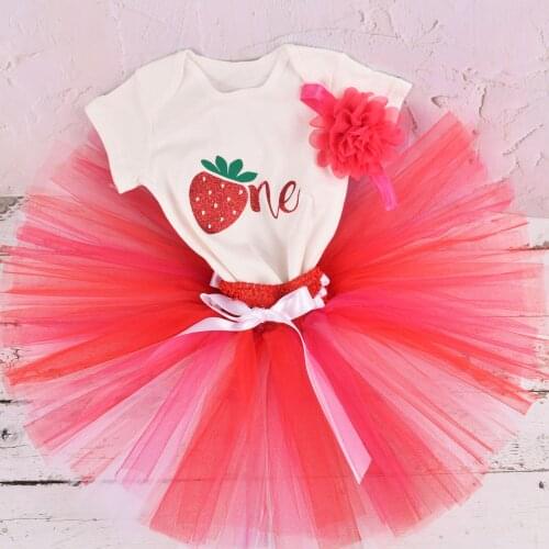 Baby Girl Strawberry Birthday Tutu outfit 1st Birthday Party costume Toddler Photo Props Cake Smash