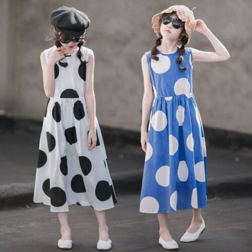 Kids Dresses for Girls Summer Sleeveless Dot Princess Dress Elegant Mother Daughter Dress Children Clothes 4 6 8 10 12 14 16 Yrs