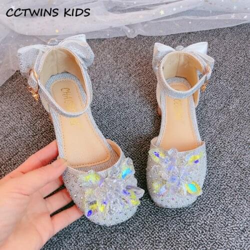 Kids Shoes 2021 Summer Autumn Girls Fashion Mary Jane Princess Soft Sole Rinestone Glitter Bowtie Party Dress Pink Baby Flats