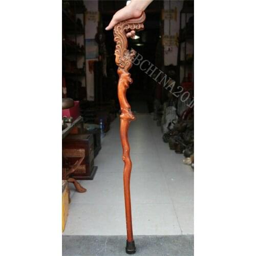 Old China Boxwood wood Hand-Carved Phoenix bird crutch Cane Wand Walking stick