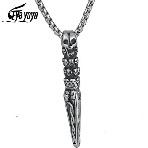 EyeYoYo Biker Stainless Steel Jewelry Skull Awl Sword Pendant Vintage Punk Metal Necklaces Men Hip Hop Rock Man Jewelry Gifts