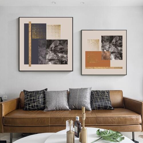 Geometric Patterning Abstract blue golden sun fragmentation Modern Wall Art decorative Picture Canvas for porch home Hotel Decor