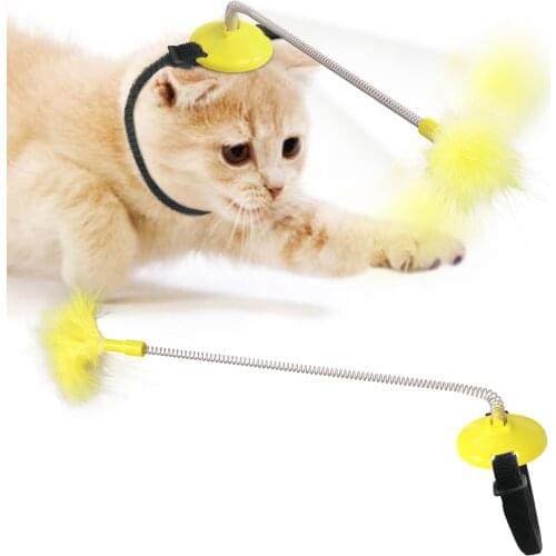 New Cat Head-Mounted Cat Toys Self Playing Interacting Pet Toy Spring and Feather Funny Cat Stick for Indoor Cats Dropshipping