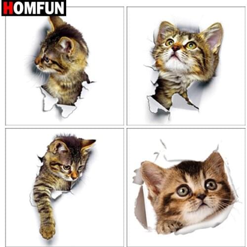 HOMFUN Diamond painting "Cat breaking wall" Full Square/Round Drill Wall Decor Inlaid Resin Embroidery Craft Cross stitch