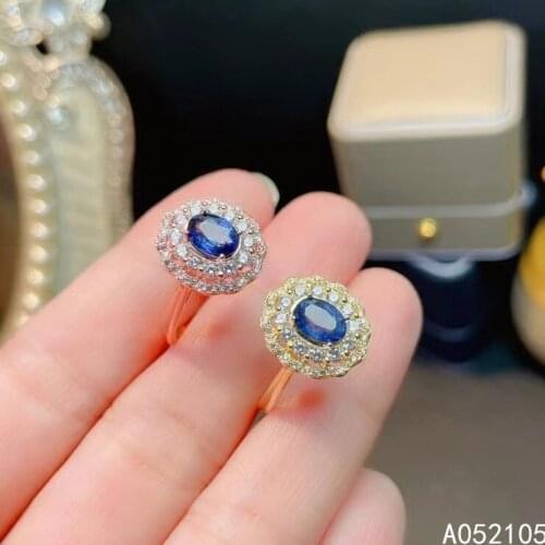 KJJEAXCMY fine jewelry 925 sterling silver inlaid Natural sapphire women exquisite vintage flower adjustable gem ring support de