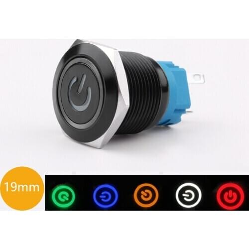 19mm Black Oxide Metal Push Button Switch with LED Light Momentary/Latchingy Car/Computer/Doorbell DIY Power start switch