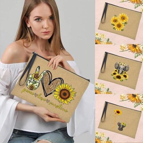Sunflower Elephant Print Makeup Bag Women Handbag Cosmetic Bags Travel Toiletry Organizer Female Storage Make Up Case Beach Tote