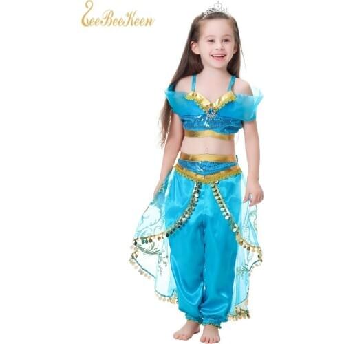 Jasmine Costume Cosplay 2018 New Year Gift Childrens Set Childrens Dresses Girls Jasmine Princess Dress Stage performance show