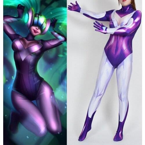 Adults Kids DJ Sona LOL Cosplay Costumes Game Superhero Tight Zentai Suit Halloween Bodysuit