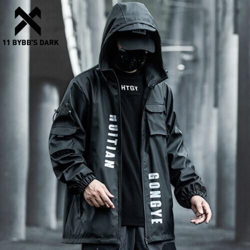 11 BYBBS DARK Hip Hop Streetwear Jackets Men Autumn Multi Pocket Dark Tactical Function Jacket Harajuku Hoody Windbreaker Coats