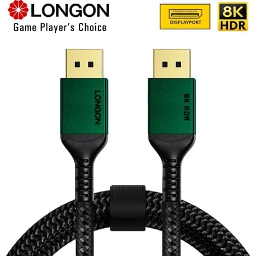 LONGON Silver Plate 8K DisplayPort Cable 4K144Hz 240Hz for RTX3080 3090 PC Laptop TV DP 1.4 Gaming Cable 1m 2m 3m