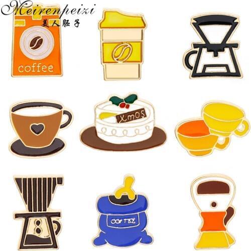 Meirenpeizi Coffee pins To go coffee travel mug Brooches Badges Lapel pins Gifts for coffee lover Men Women