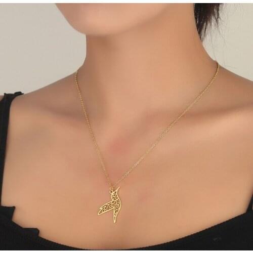 Cute Stainless Steel Hummingbird Pendant Necklaces for Girls Kids Hollow Pattern Bird Choker Trendy Animal Lovers Jewelry Gift