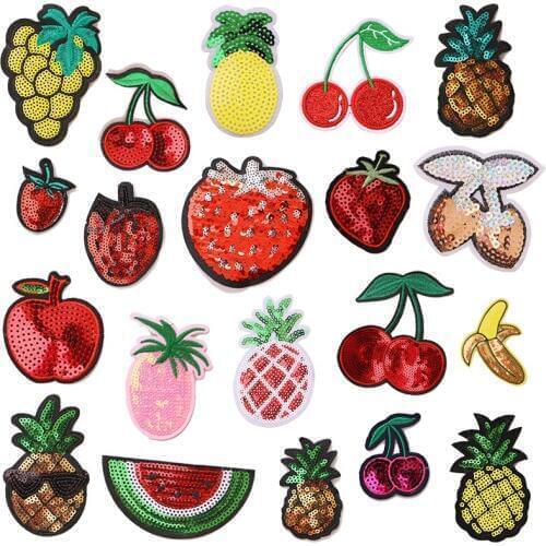 Cartoon Decorative Shiny fruits, cherry icon Embroidered Applique Patches For DIY Iron on Badges Stickers on backpack,clothes