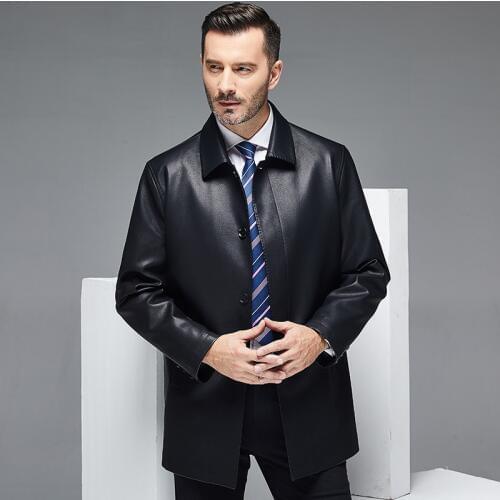 1966 New Long-style Mens Overcoat Self-cultivation Sheepskin Leather Trench Coat Spring and Autumn Clothing