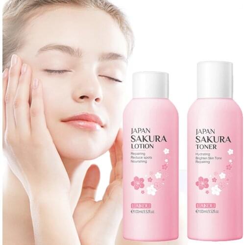 Sakura Essence Hydration Skin Care Set Facial Cleansing Toner Deep Moisturizing Lotion Tighten Facial Skin Brighten Skin Tone