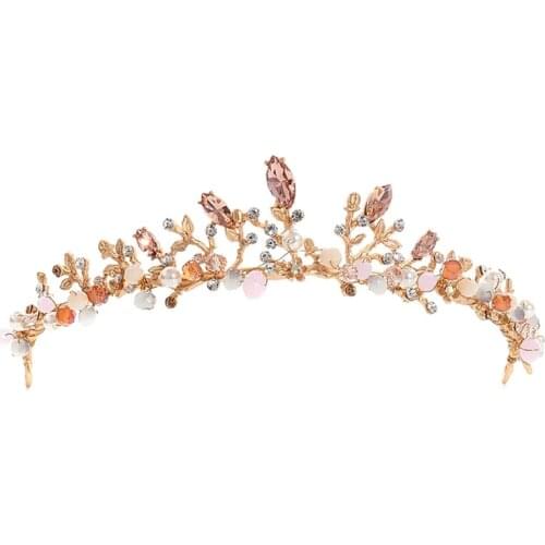 Bride Crown Luxury Wedding Tiara Bridal Women Crystal Rhinestone Beads Headwear C1FE