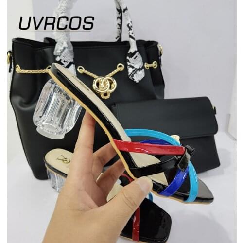Lastest Italian design In Black Color Ladies Shoes with Matching Bags Nigerian Women Shoes and Bag To Match for Party Slippers