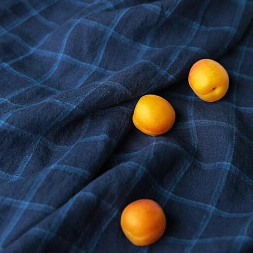Original blue plaid series pure linen high-end apparel fabric Linen fabric