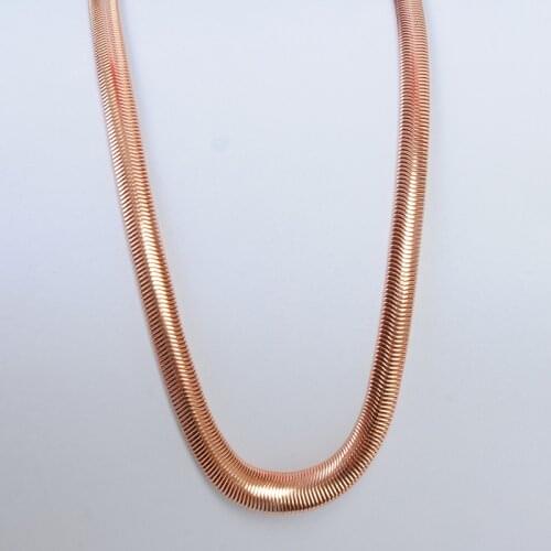 Woman Men 585 Rose Gold Color Simple Classic Atmosphere Couple Unisex Flat Snake Bone Chain Necklace 4mm Width 45cm/60cm Length