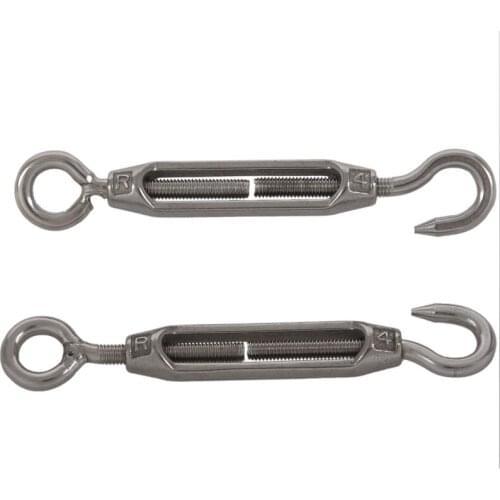 Pair Adjustable Silver Tone Cable Wire Rope Hook Eye Turn Buckle 3.8 inch - 5.1 inch