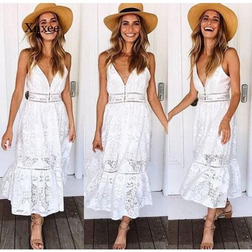 2021 Summer Womens Sexy Lace Dress Female V Tie Button Casual White Dress Female Street Wear Open Back Dress Fashion