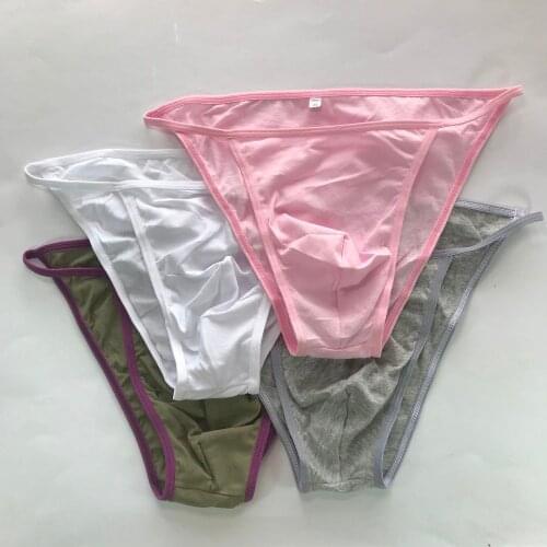 4pcs lot G342C New Colors Mens String Bikini Fine Soft Cotton Sexy Underwear Contoured Pouch