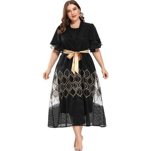 2021 Abaya Long Spring Womens Ladies Dresses Butterfly Sleeve Plus Large Size Fashion Elegant Sashes Midi Party Dress