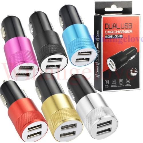 New Design 2-Port USB Universal 2.1A+1A Car Charger For iPhone for samsung car usb charger with retail package