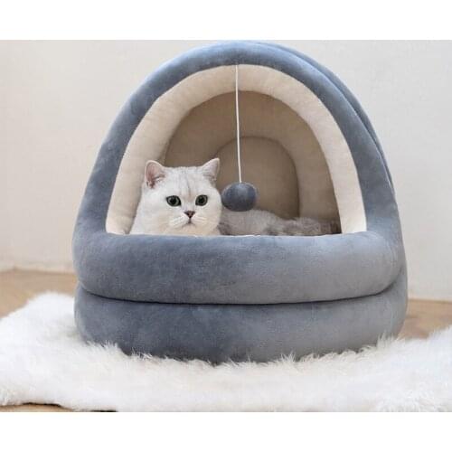 Closed Cat House Bed Cozy Kittens Cat Soft Cozy Pet Bed for Indoor Cat Small Kennel Home Warm Cave Sleeping Pet Supplies