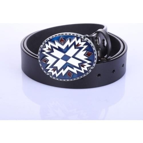 Western jean leather belt retro pattern smoothing buckle 1.5 "all-in-one mens belts for women