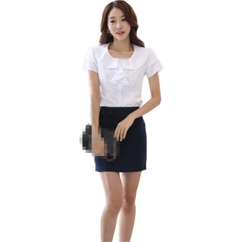 G1095 Summer 2020 new women fashion lotus lace blouse slim chiffon blouse with short sleeves shirt cheap wholesale