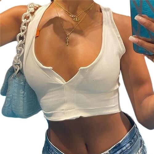 Women Fashion Solid Color Tank Top Stylish V-neck Sleeveless Crop Top Femal Slim Exposed Navel Sling Top