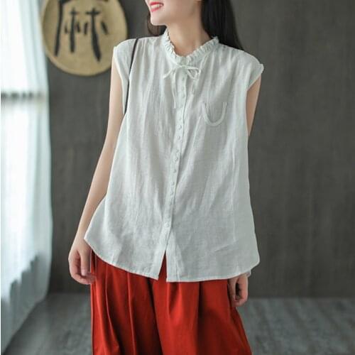 Women Summer Retro Solid Color Linen Tanks Tanktops Ladies Vintage Flax Tops Female Sleeveless Shirt Tanks 2020