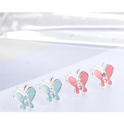Korean Style New Fashion Sweet Butterfly 925 Sterling Silver Jewelry Personality Insect Crystal Women Stud Earrings SE780