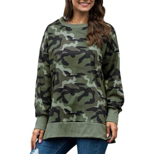 Winter WomenS Long-Sleeved Plus Leopard / Camouflage Pullover Casual Elegant Pullover Loose Sports Pullover Z1202