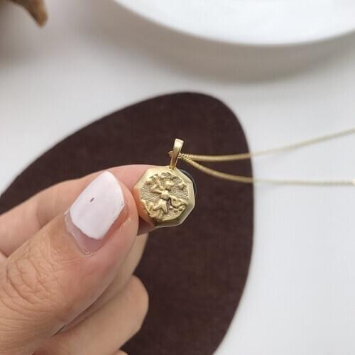 Silvology 925 Sterling Silver Octagon Coin Figure Necklace Vintage Clown Pattern Stylish Pendant Necklace for Women Chic Jewelry