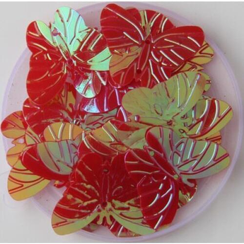 260pcs Large Butterfly Sequins 22*30mm PVC Flat Paillette Decoration With 2 Holes Sewing,Women/Kids Garment Red AB