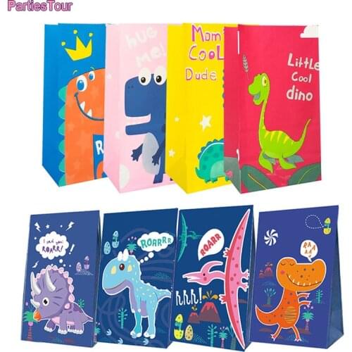5pcs Dinosaur Paper Bags Goodie Candy Treat Bags Box Dino Theme Kids Happy Birthday Roar Party Favor Baby Shower Party Supplies