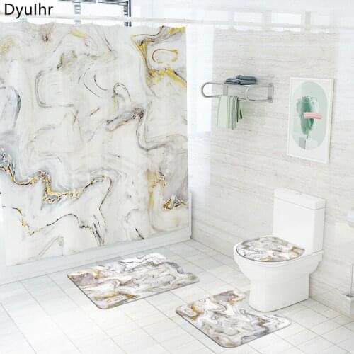 Bathroom Accessories Modern Marble Printing Polyester Waterproof Shower Curtain Toilet Seat Mat Floor Mat Bathroom Kit DyuIhr