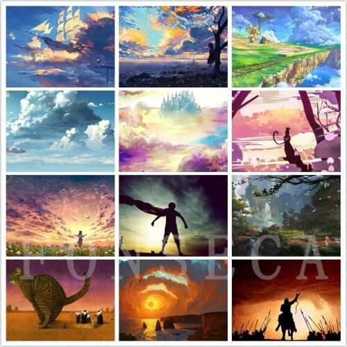 Anime Scenery 5D Diy Diamond Painting Cross Stitch Kit Full Square Round Diamond Embroidery Landscape Mosaic Art Wall Decoration