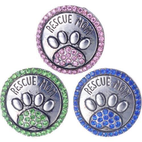 Rescue Mom 18mm Snap Buttons For Ginger Snap Jewelry Bracelets Dog Cat Paw Print Snap Charms Jewelry Gift For Lady Girls vn-2105