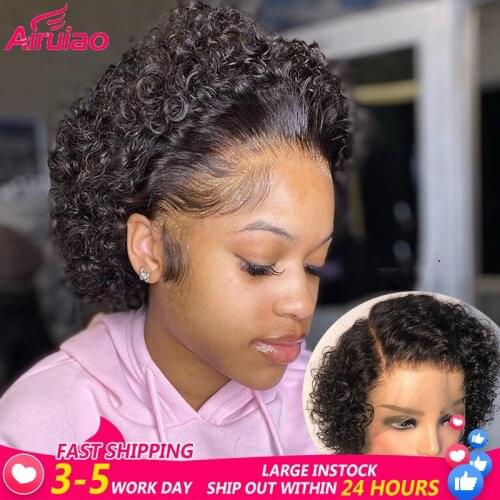 Brazilian Pixie Cut Water Wave Lace Front Human Hair Wig 150 Density Short Bob 4*4 Lace Closure Wig Glueless Preplucked Babyhair