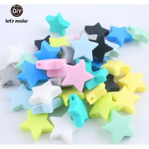 Lets Make 50PCS Baby Teething Silicone Bead Fashion Star Shape BPA Free Silicone Teether For New born Nursing Necklace DIY